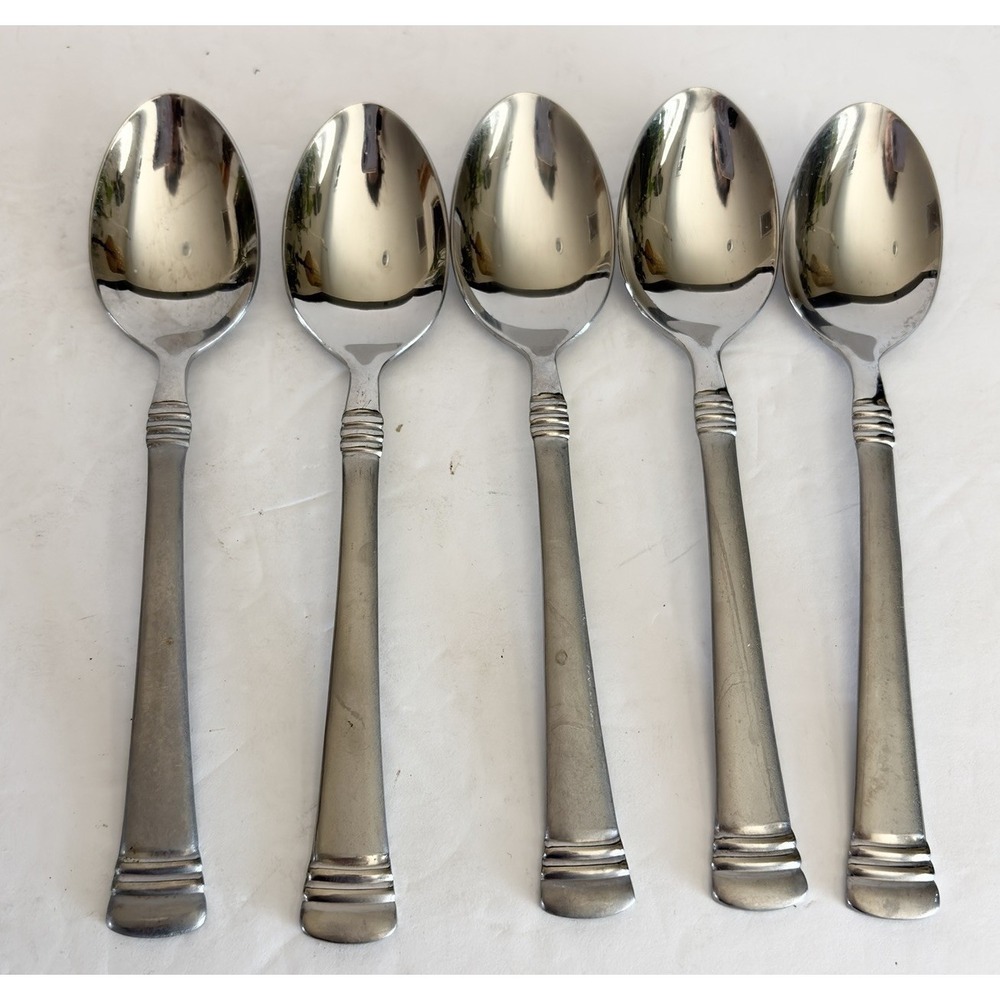 Set of 5 Cambridge Codie Sand Frost Stainless Teaspoons Flatware  6" Replacement
